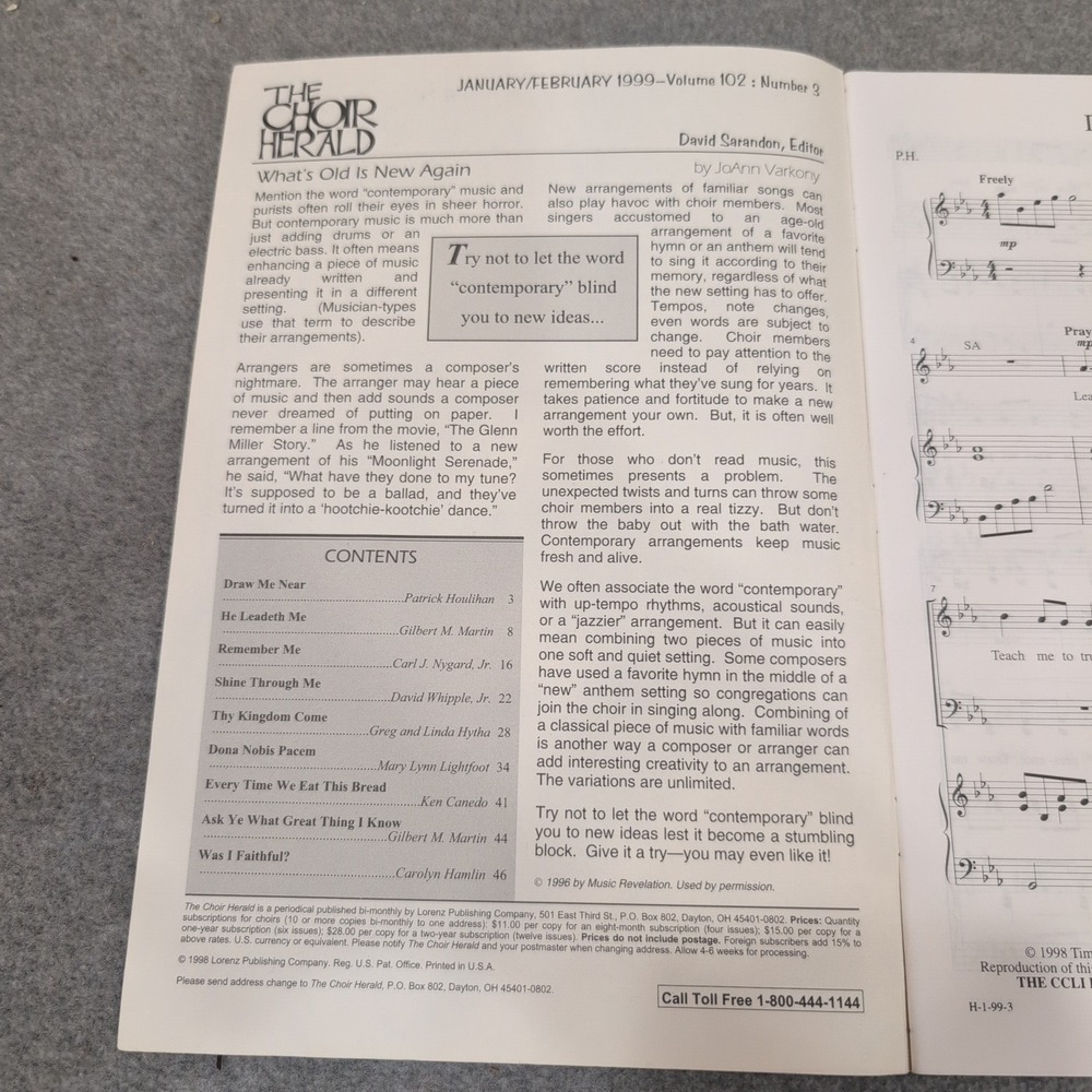 The Choir Herald January February 1999 Vol 102 No 3 Choral Music Magazine Sheet - Picture 2 of 2
